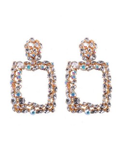 Rhinestone Embellished Square Fashion Costume Statement Earrings - Transparent