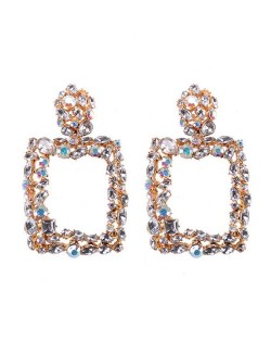 Rhinestone Embellished Square Fashion Costume Statement Earrings - Transparent