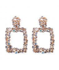 Rhinestone Embellished Square Fashion Costume Statement Earrings - Transparent