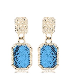 Snake Skin Design Square Shape Shining Fashion Women Costume Earrings - Blue