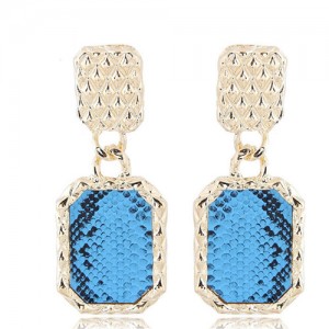 Snake Skin Design Square Shape Shining Fashion Women Costume Earrings - Blue