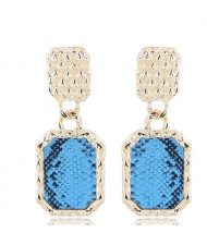 Snake Skin Design Square Shape Shining Fashion Women Costume Earrings - Blue