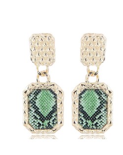 Snake Skin Design Square Shape Shining Fashion Women Costume Earrings - Yellow