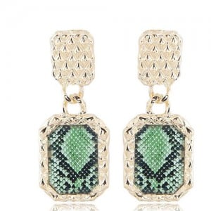 Snake Skin Design Square Shape Shining Fashion Women Costume Earrings - Green