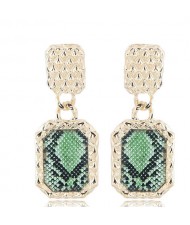 Snake Skin Design Square Shape Shining Fashion Women Costume Earrings - Green