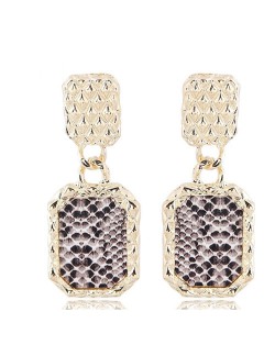 Snake Skin Design Square Shape Shining Fashion Women Costume Earrings - Brown