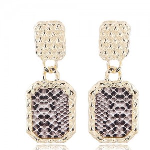 Snake Skin Design Square Shape Shining Fashion Women Costume Earrings - Gray