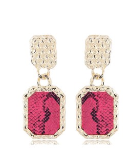 Snake Skin Design Square Shape Shining Fashion Women Costume Earrings - Red