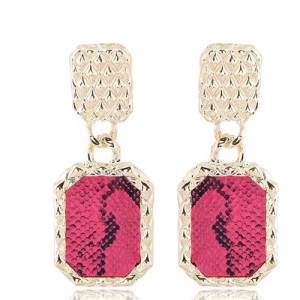 Snake Skin Design Square Shape Shining Fashion Women Costume Earrings - Rose