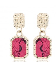 Snake Skin Design Square Shape Shining Fashion Women Costume Earrings - Rose