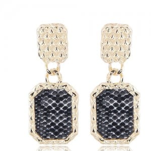 Snake Skin Design Square Shape Shining Fashion Women Costume Earrings - Black