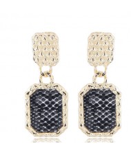 Snake Skin Design Square Shape Shining Fashion Women Costume Earrings - Black