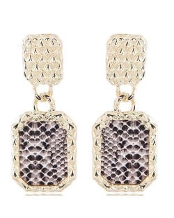 Snake Skin Design Square Shape Shining Fashion Women Costume Earrings - White