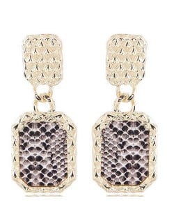 Snake Skin Design Square Shape Shining Fashion Women Costume Earrings - White