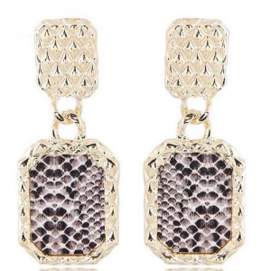 Snake Skin Design Square Shape Shining Fashion Women Costume Earrings - White