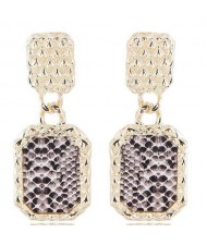 Snake Skin Design Square Shape Shining Fashion Women Costume Earrings - White