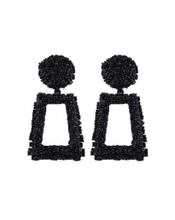 Coarse Texture Floral Geometric Design High Fashion Women Costume Earrings - Black