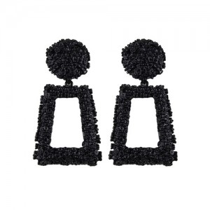 Coarse Texture Floral Geometric Design High Fashion Women Costume Earrings - Black