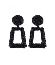 Coarse Texture Floral Geometric Design High Fashion Women Costume Earrings - Black