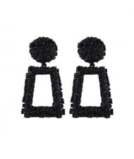 Coarse Texture Floral Geometric Design High Fashion Women Costume Earrings - Black