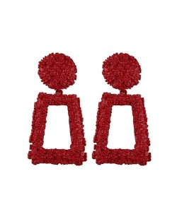 Coarse Texture Floral Geometric Design High Fashion Women Costume Earrings - Red