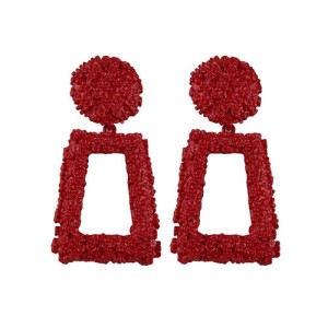 Coarse Texture Floral Geometric Design High Fashion Women Costume Earrings - Red