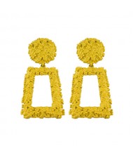 Coarse Texture Floral Geometric Design High Fashion Women Costume Earrings - Yellow