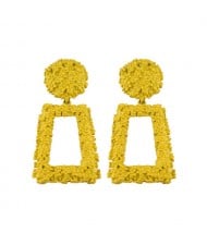 Coarse Texture Floral Geometric Design High Fashion Women Costume Earrings - Yellow