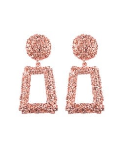 Coarse Texture Floral Geometric Design High Fashion Women Costume Earrings - Rose Gold