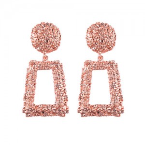 Coarse Texture Floral Geometric Design High Fashion Women Costume Earrings - Rose Gold