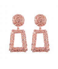 Coarse Texture Floral Geometric Design High Fashion Women Costume Earrings - Rose Gold
