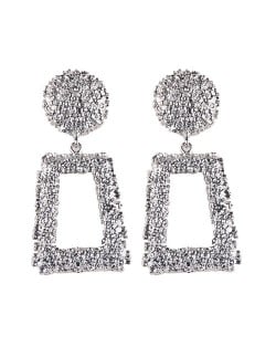 Coarse Texture Floral Geometric Design High Fashion Women Costume Earrings - Silver