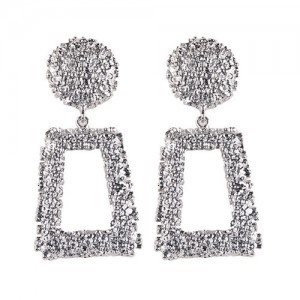 Coarse Texture Floral Geometric Design High Fashion Women Costume Earrings - Silver
