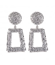 Coarse Texture Floral Geometric Design High Fashion Women Costume Earrings - Silver