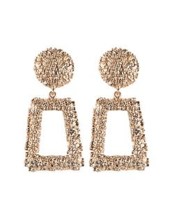 Coarse Texture Floral Geometric Design High Fashion Women Costume Earrings - Golden