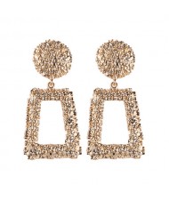Coarse Texture Floral Geometric Design High Fashion Women Costume Earrings - Golden