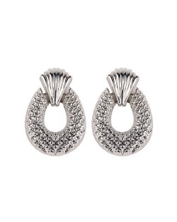 Studs Texture Chunky Hoop Design High Fashion Alloy Earrings - Silver