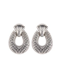 Studs Texture Chunky Hoop Design High Fashion Alloy Earrings - Silver