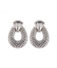 Studs Texture Chunky Hoop Design High Fashion Alloy Earrings - Silver