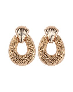 Studs Texture Chunky Hoop Design High Fashion Alloy Earrings - Golden
