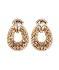 Studs Texture Chunky Hoop Design High Fashion Alloy Earrings - Golden
