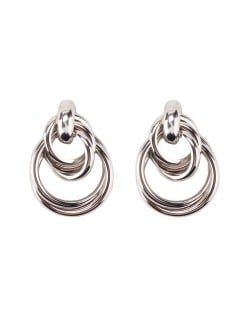 Linked Hoops Triple Layers High Fashion Alloy Earrings - Silver