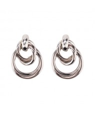 Linked Hoops Triple Layers High Fashion Alloy Earrings - Silver