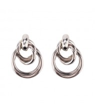 Linked Hoops Triple Layers High Fashion Alloy Earrings - Silver