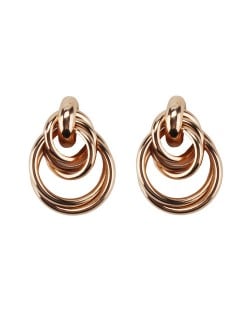 Linked Hoops Triple Layers High Fashion Alloy Earrings - Golden