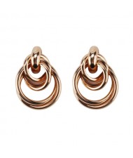 Linked Hoops Triple Layers High Fashion Alloy Earrings - Golden
