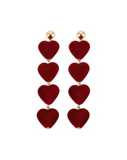 Dangling Sweet Peach Hearts Tassel Design Fashion Costume Earrings