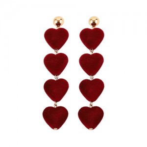 Dangling Sweet Peach Hearts Tassel Design Fashion Costume Earrings