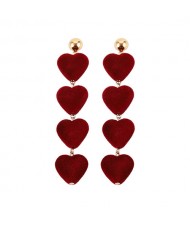 Dangling Sweet Peach Hearts Tassel Design Fashion Costume Earrings