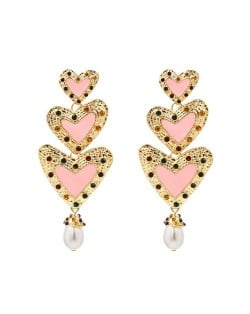 Pearl Inlaid Resin Heart Graceful Design Women Fashion Statement Earrings - White